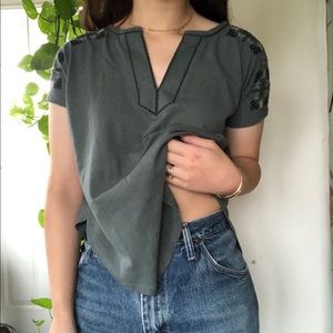 Madewell Olive Green Embroidered Top!